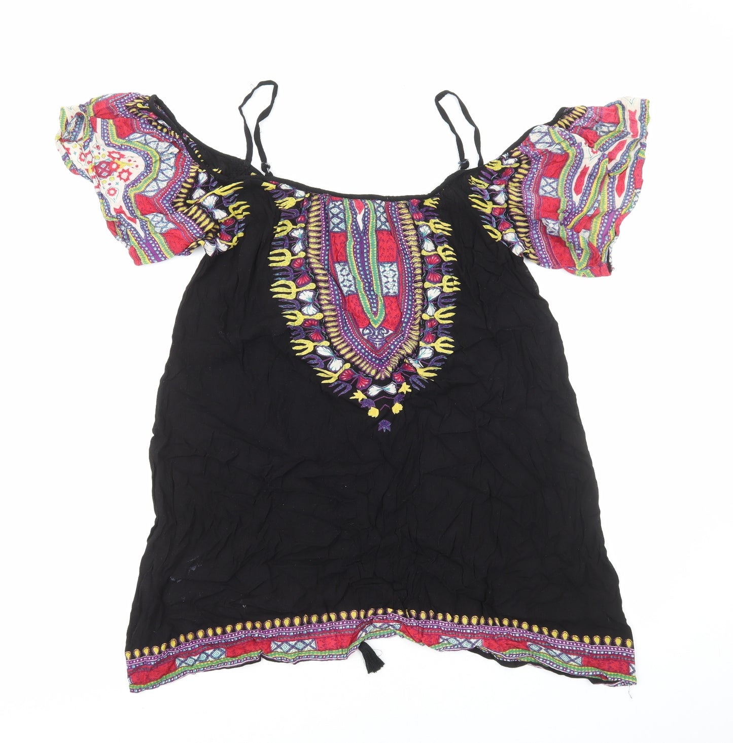 Angie Womens Multicoloured Geometric 100% Cotton Basic Blouse Size S Square Neck