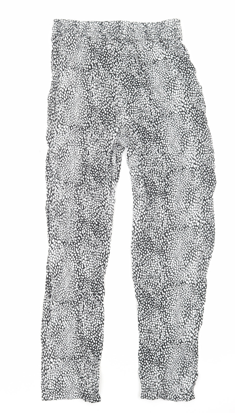Marks and Spencer Womens Black Geometric Viscose Trousers Size 6 Regular Drawstring