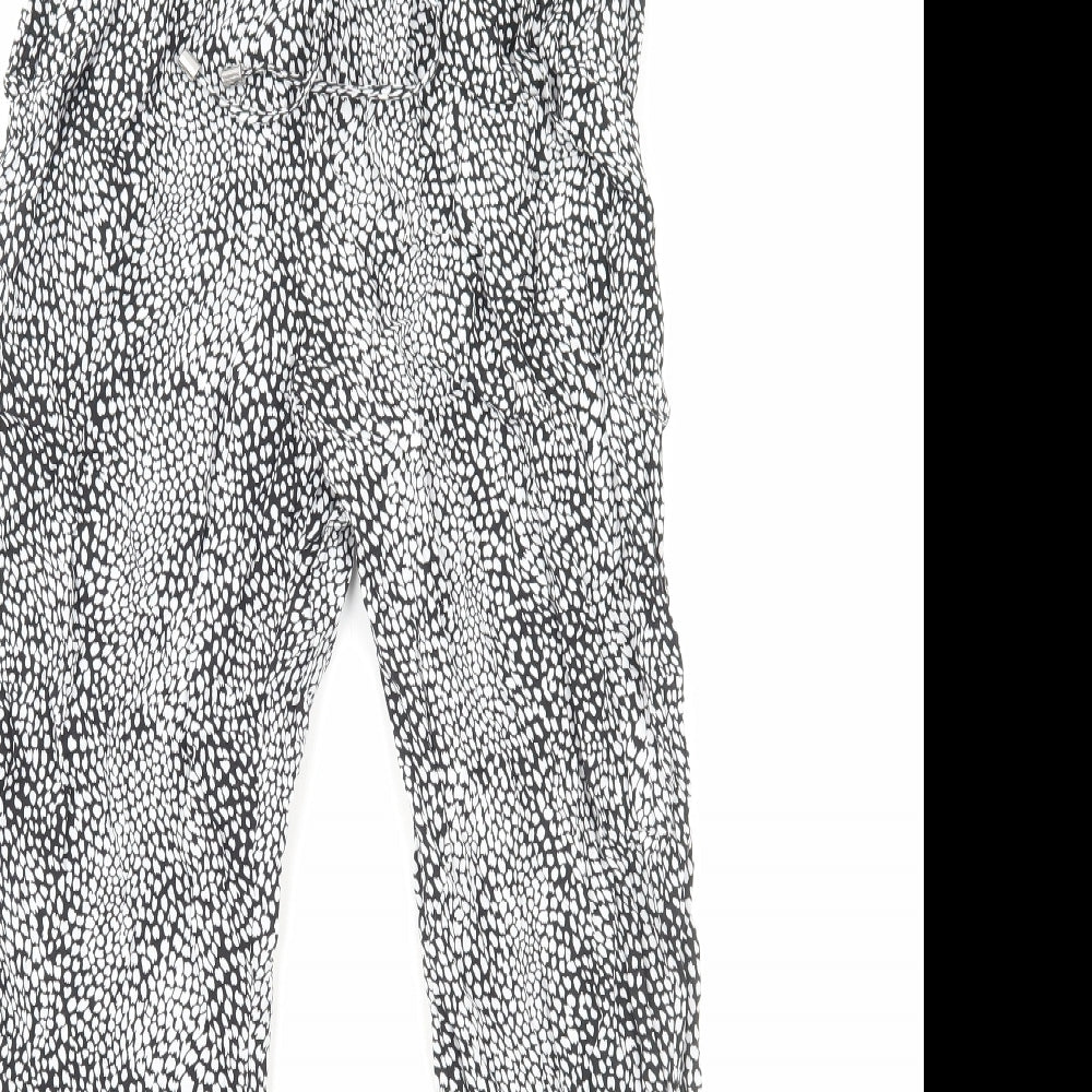Marks and Spencer Womens Black Geometric Viscose Trousers Size 6 Regular Drawstring