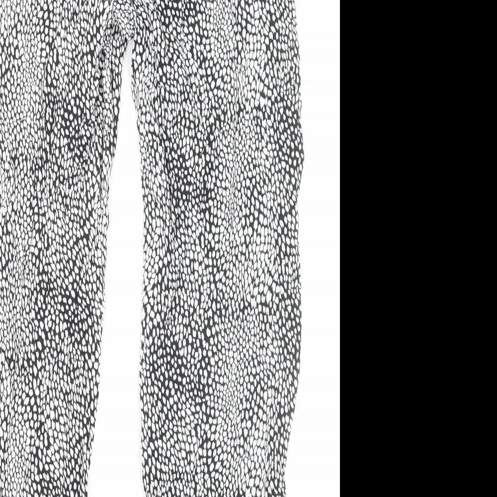 Marks and Spencer Womens Black Geometric Viscose Trousers Size 6 Regular Drawstring