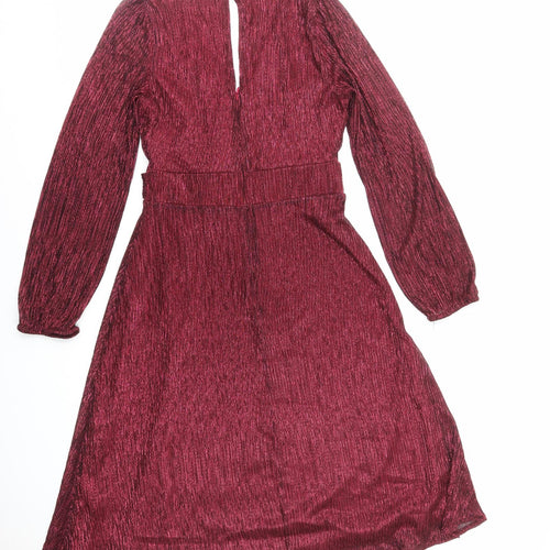 Debut Womens Red Polyester Fit & Flare Size 10 V-Neck Zip - Plisse