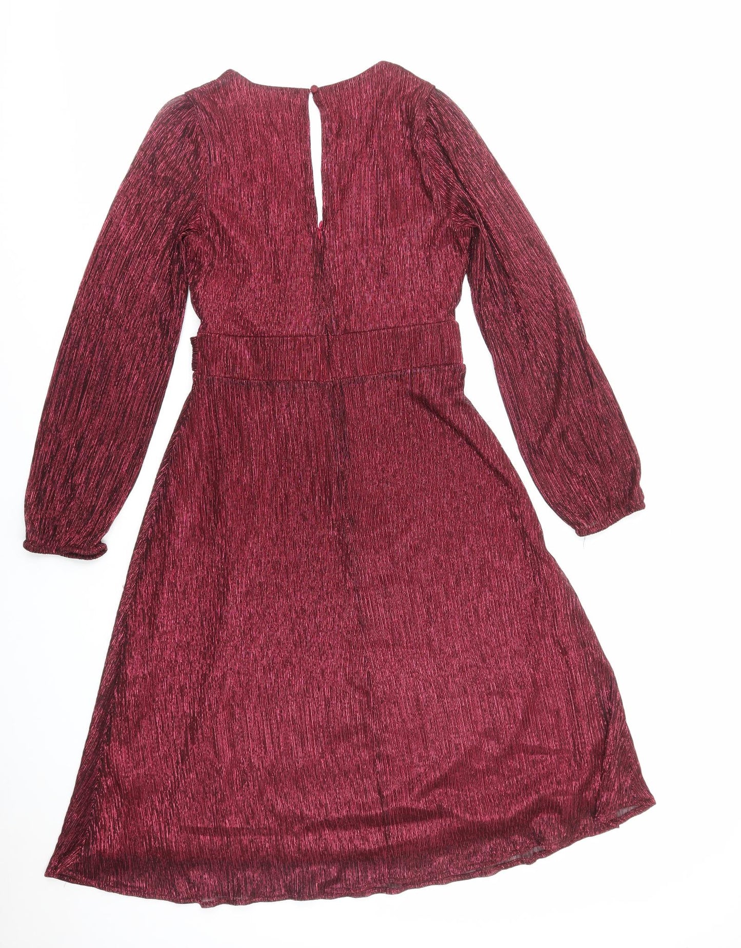 Debut Womens Red Polyester Fit & Flare Size 10 V-Neck Zip - Plisse
