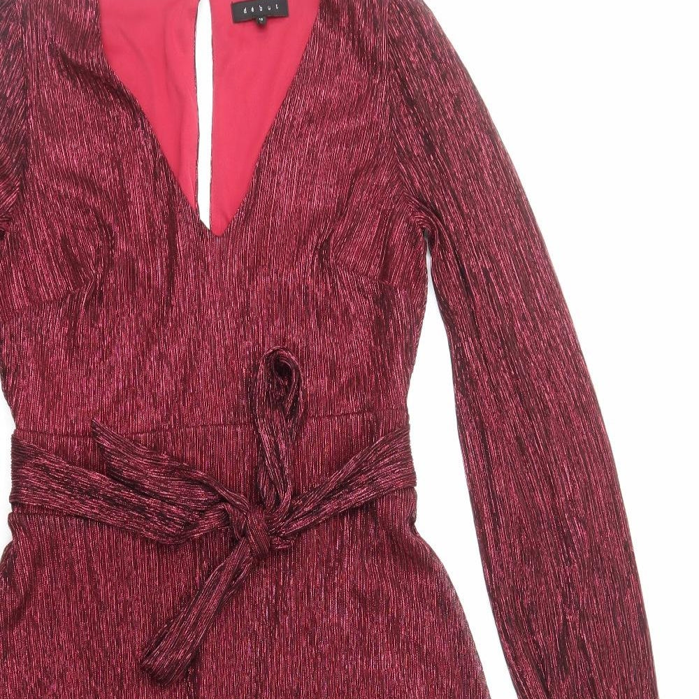 Debut Womens Red Polyester Fit & Flare Size 10 V-Neck Zip - Plisse