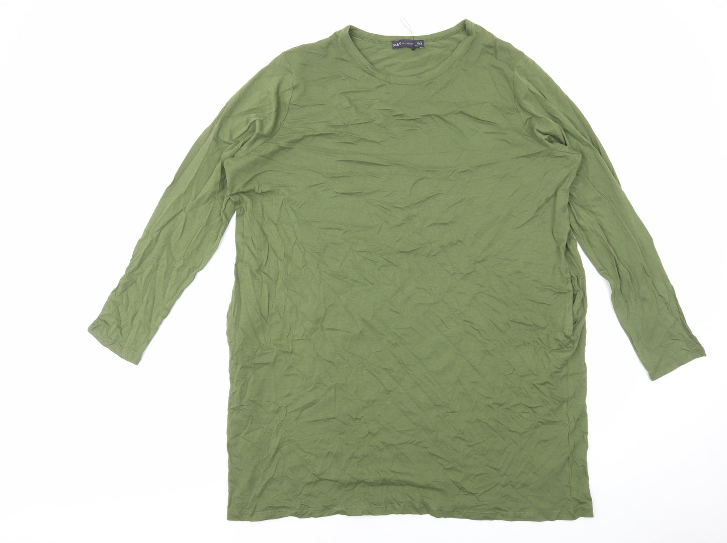 Marks and Spencer Womens Green Herringbone Cotton T-Shirt Dress Size 22 Crew Neck Pullover
