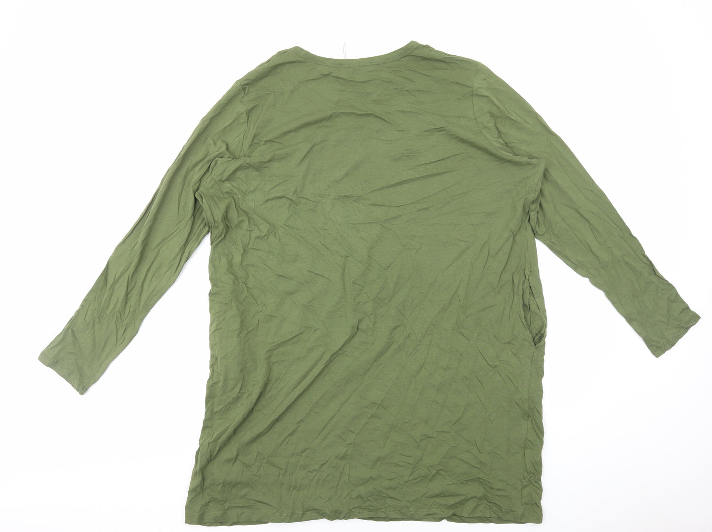 Marks and Spencer Womens Green Herringbone Cotton T-Shirt Dress Size 22 Crew Neck Pullover
