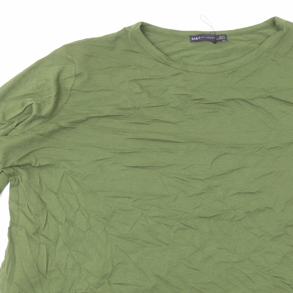 Marks and Spencer Womens Green Herringbone Cotton T-Shirt Dress Size 22 Crew Neck Pullover