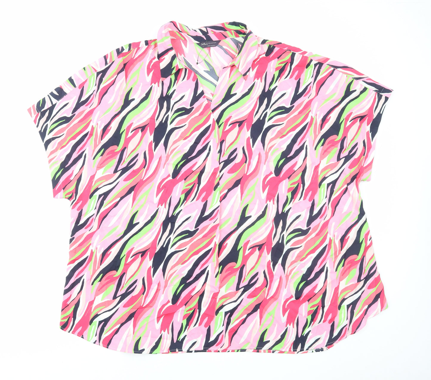 Marks and Spencer Womens Multicoloured Geometric Polyester Basic Blouse Size 24 V-Neck