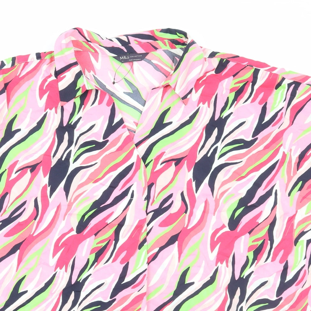 Marks and Spencer Womens Multicoloured Geometric Polyester Basic Blouse Size 24 V-Neck