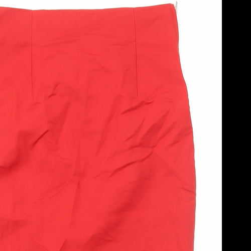 Zara Womens Red Cotton Straight & Pencil Skirt Size L Zip
