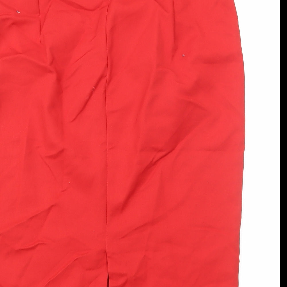 Zara Womens Red Cotton Straight & Pencil Skirt Size L Zip
