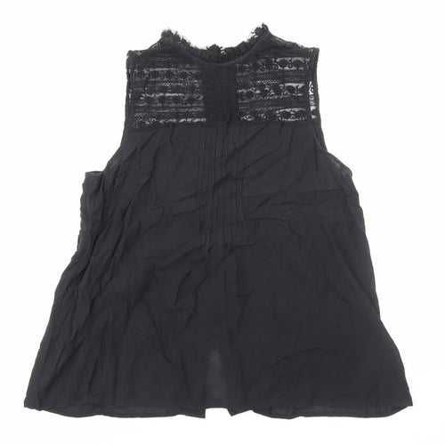 H&M Womens Black Cotton Basic Blouse Size 14 Mock Neck - Lace Detail