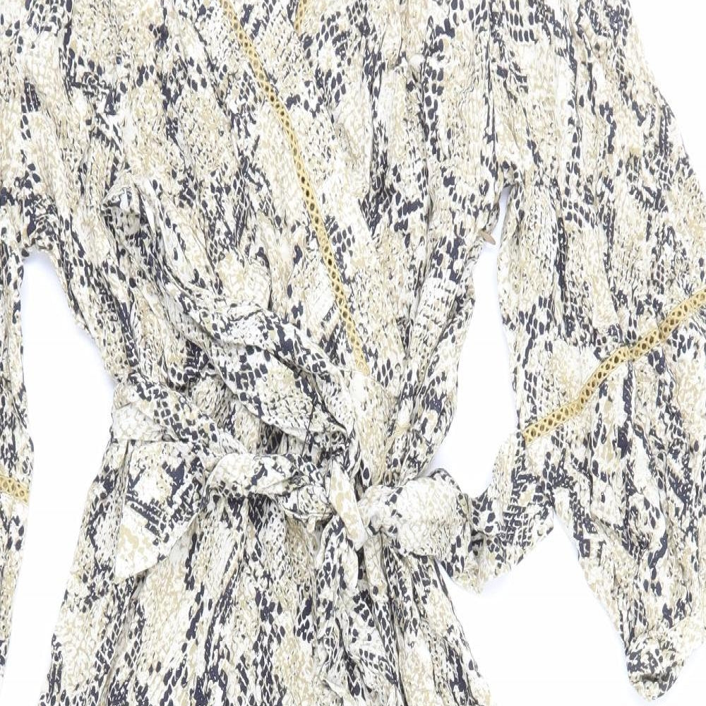 Marks and Spencer Womens Beige Animal Print Viscose Wrap Dress Size 12 V-Neck Zip - Snake Print