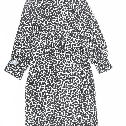 River Island Womens Black Geometric Polyester Shirt Dress Size 12 Collared Button
