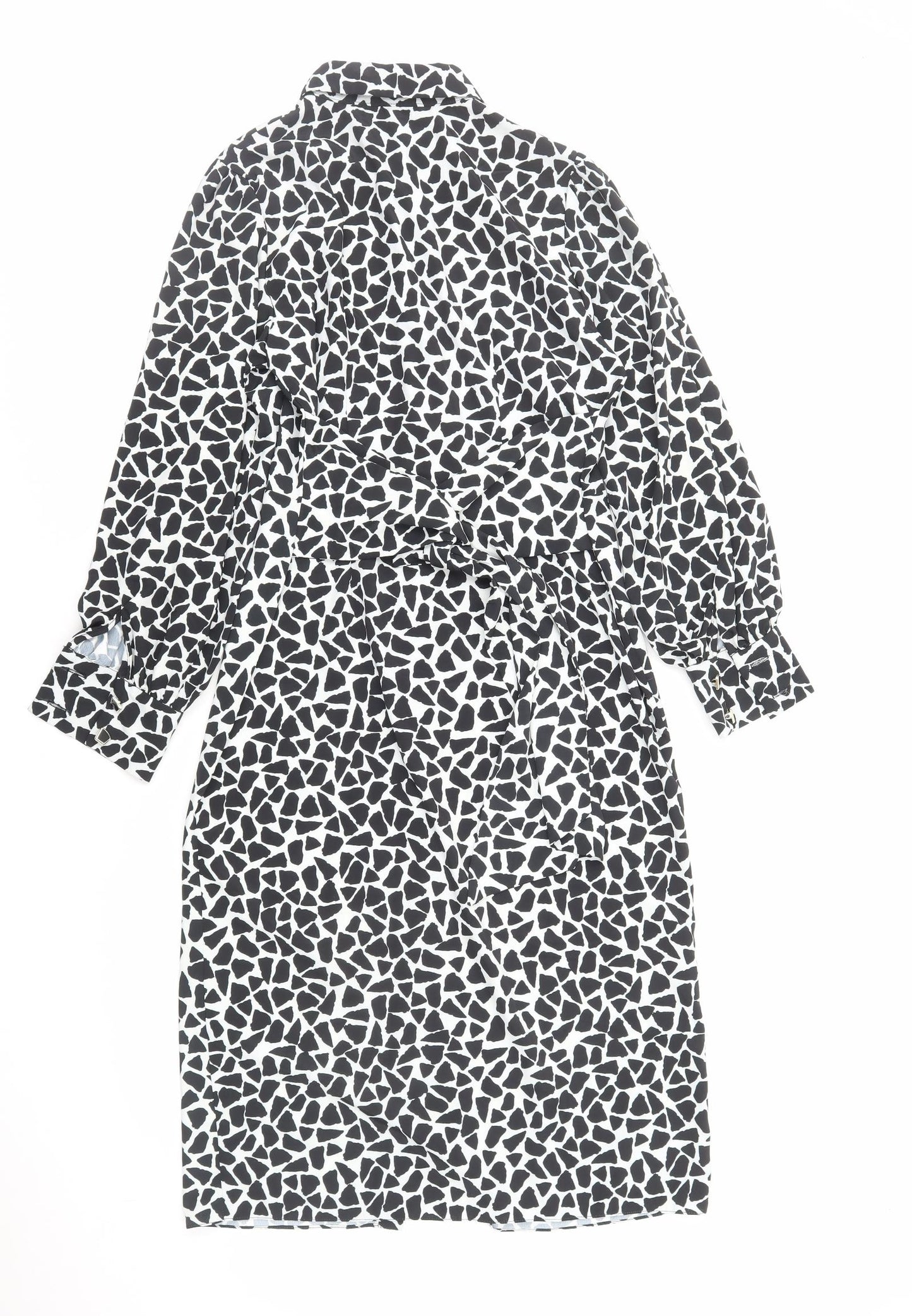 River Island Womens Black Geometric Polyester Shirt Dress Size 12 Collared Button