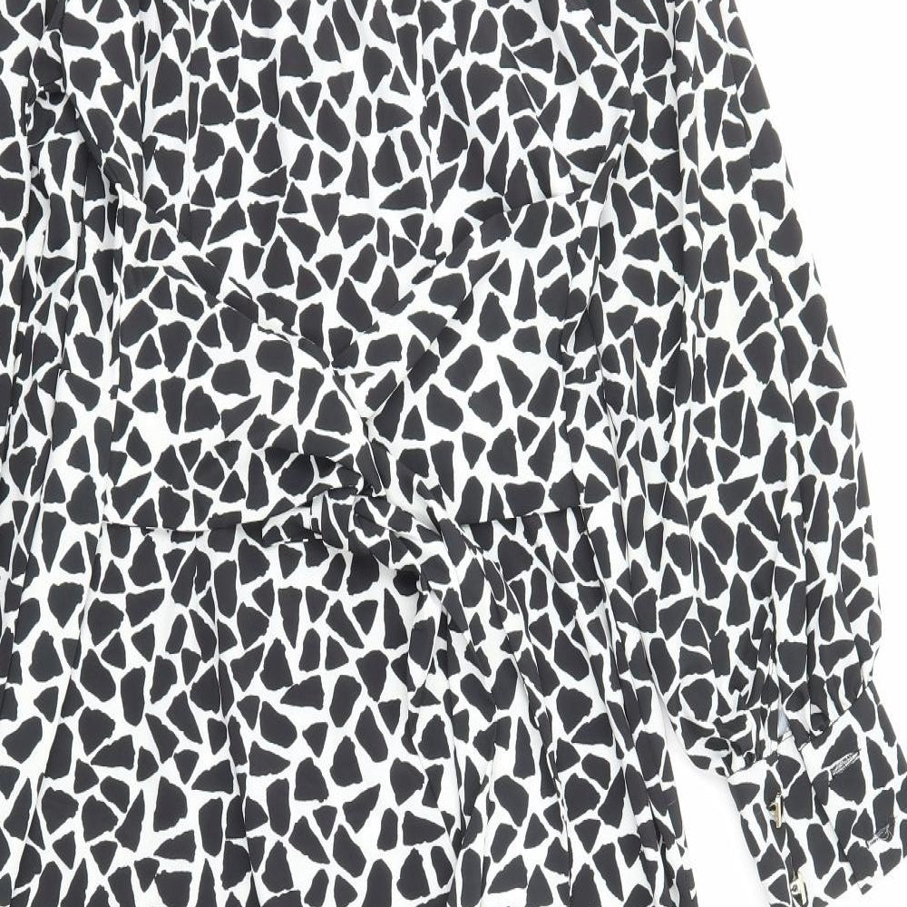 River Island Womens Black Geometric Polyester Shirt Dress Size 12 Collared Button