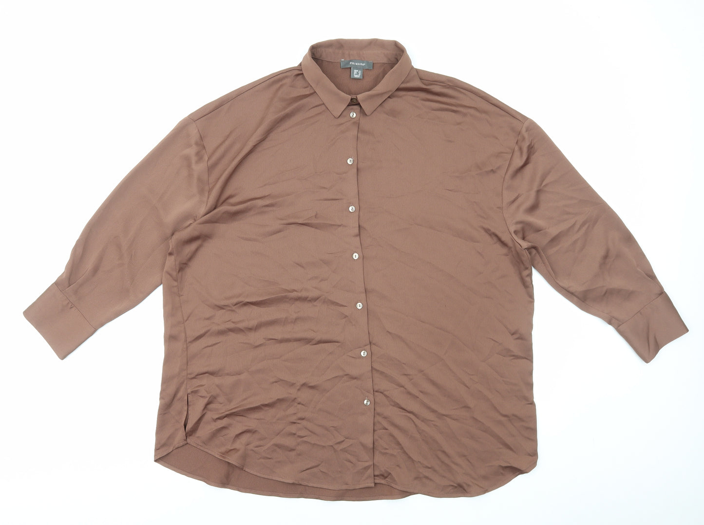 Primark Womens Brown Polyester Basic Button-Up Size 16 Collared
