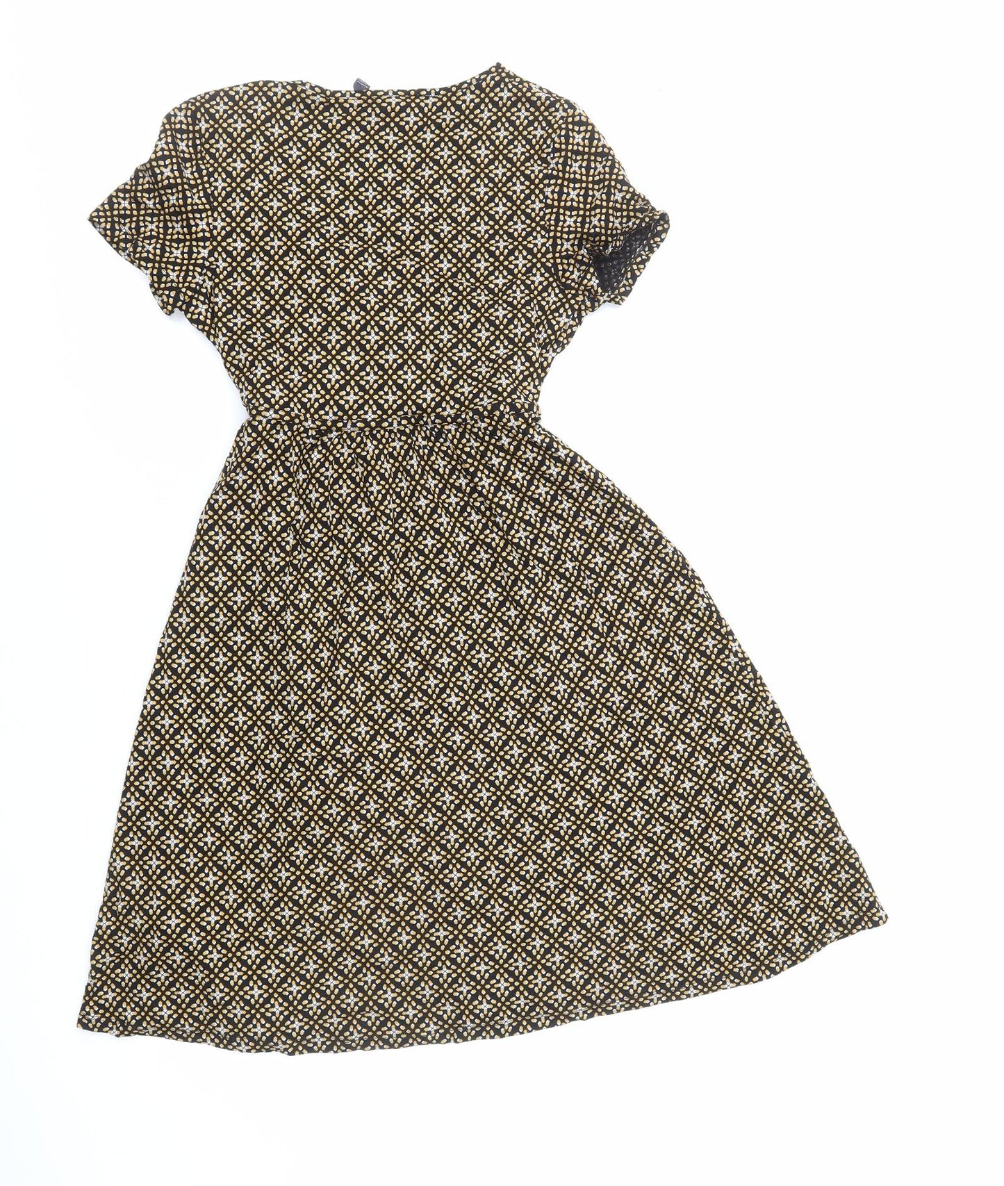Marks and Spencer Womens Multicoloured Geometric Viscose Skater Dress Size 8 V-Neck Pullover
