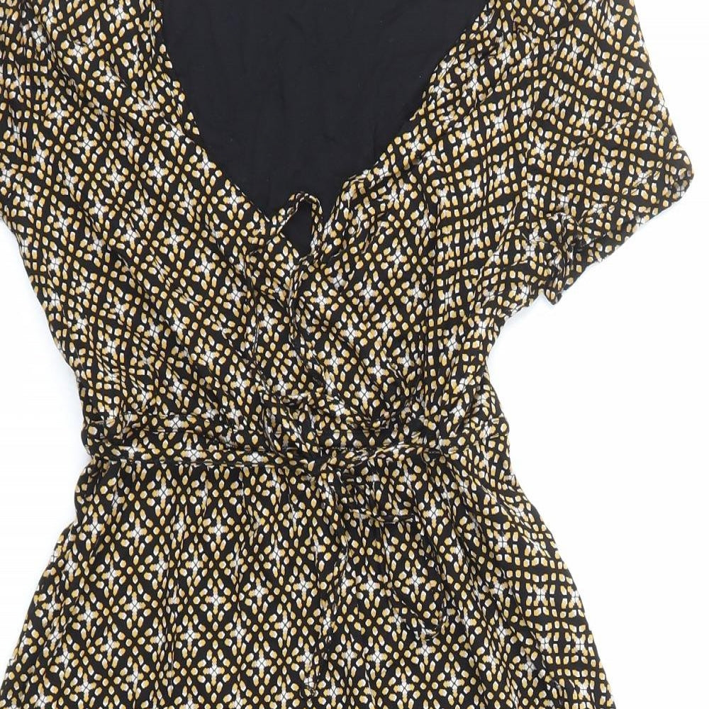 Marks and Spencer Womens Multicoloured Geometric Viscose Skater Dress Size 8 V-Neck Pullover