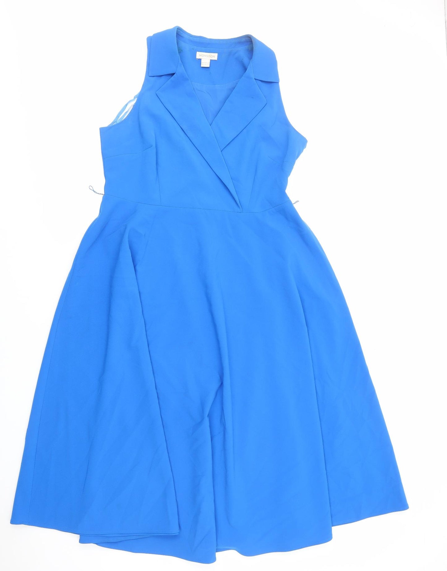 Monsoon Womens Blue Polyester Skater Dress Size 16 Collared Zip