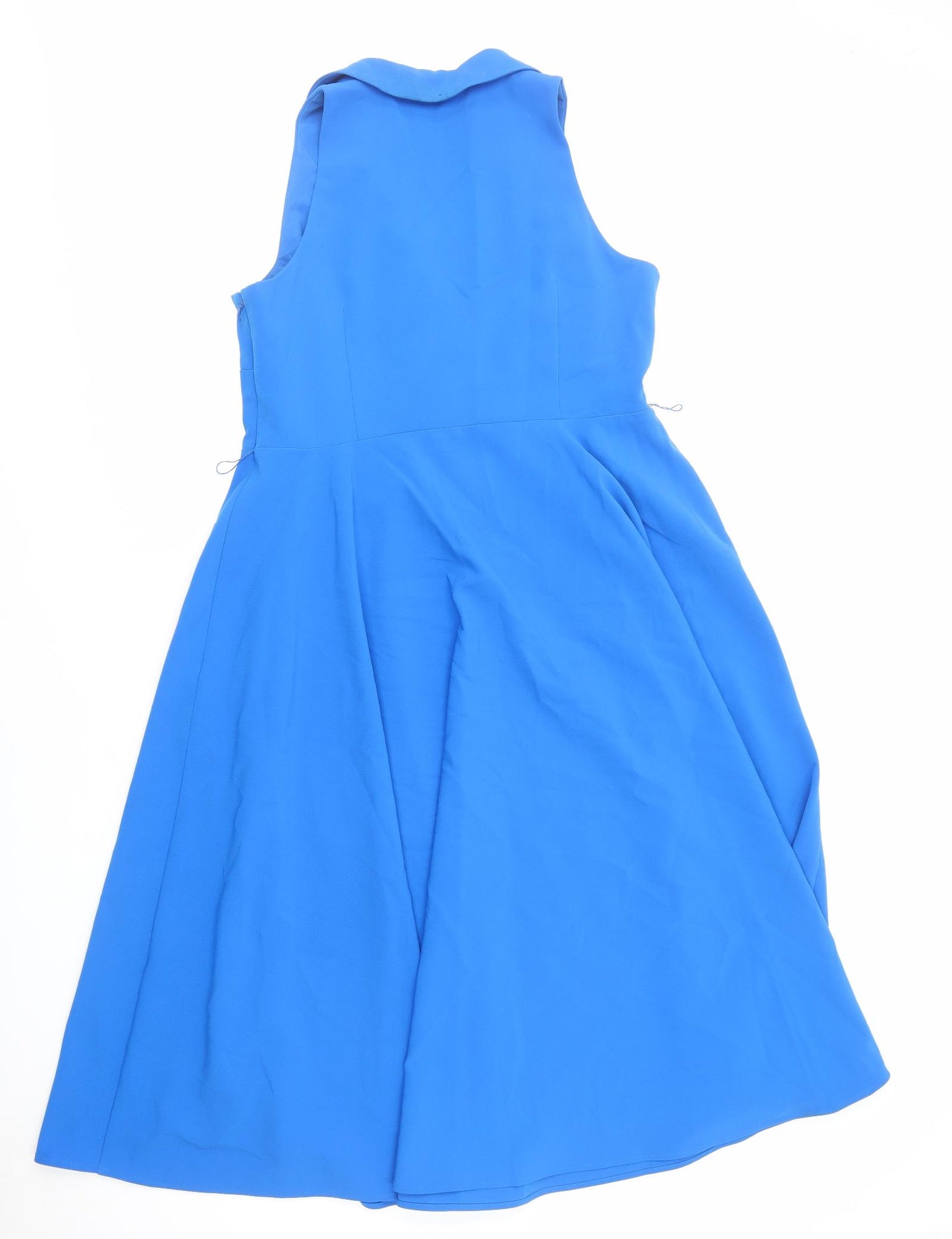 Monsoon Womens Blue Polyester Skater Dress Size 16 Collared Zip