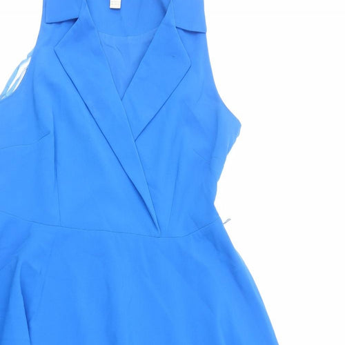 Monsoon Womens Blue Polyester Skater Dress Size 16 Collared Zip