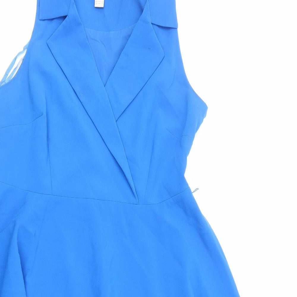 Monsoon Womens Blue Polyester Skater Dress Size 16 Collared Zip