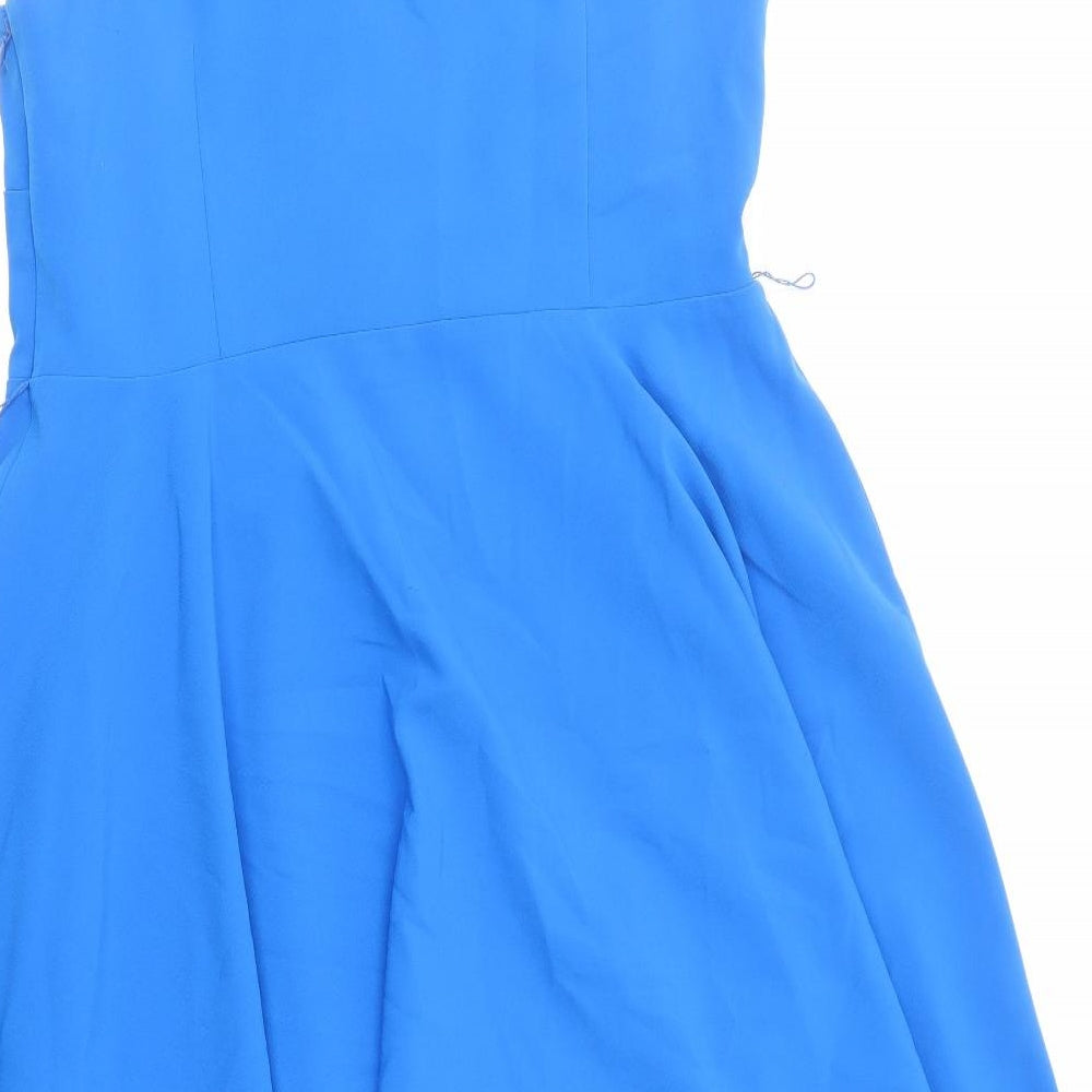 Monsoon Womens Blue Polyester Skater Dress Size 16 Collared Zip