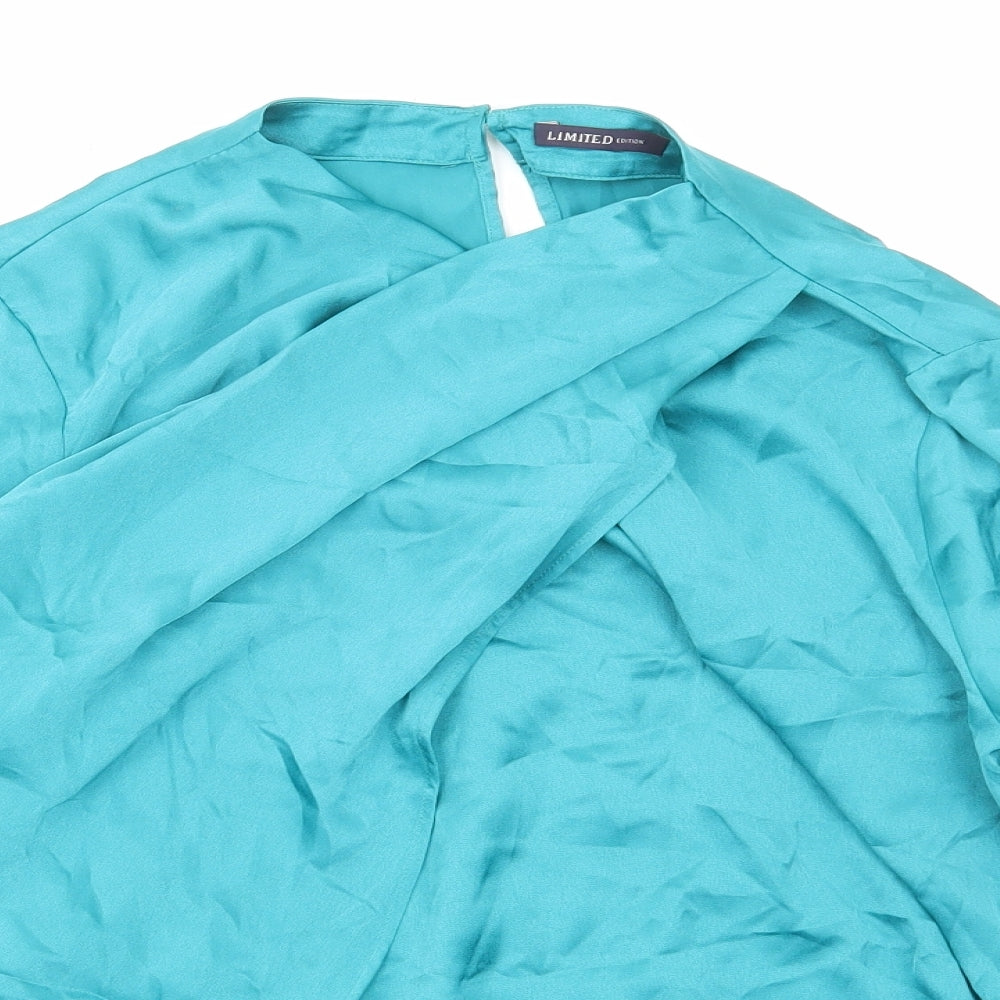 Marks and Spencer Womens Blue Polyester Basic Blouse Size 12 V-Neck