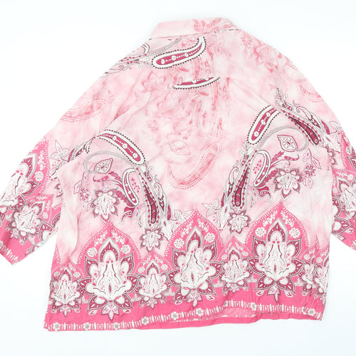 Penny Plain Womens Pink Geometric Cotton Basic Blouse Size 22 Collared