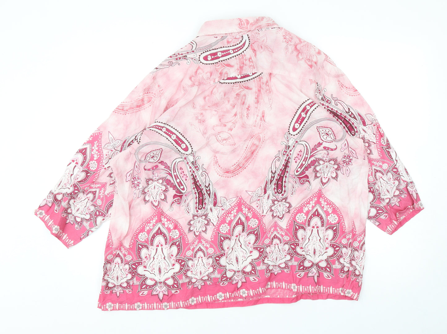 Penny Plain Womens Pink Geometric Cotton Basic Blouse Size 22 Collared