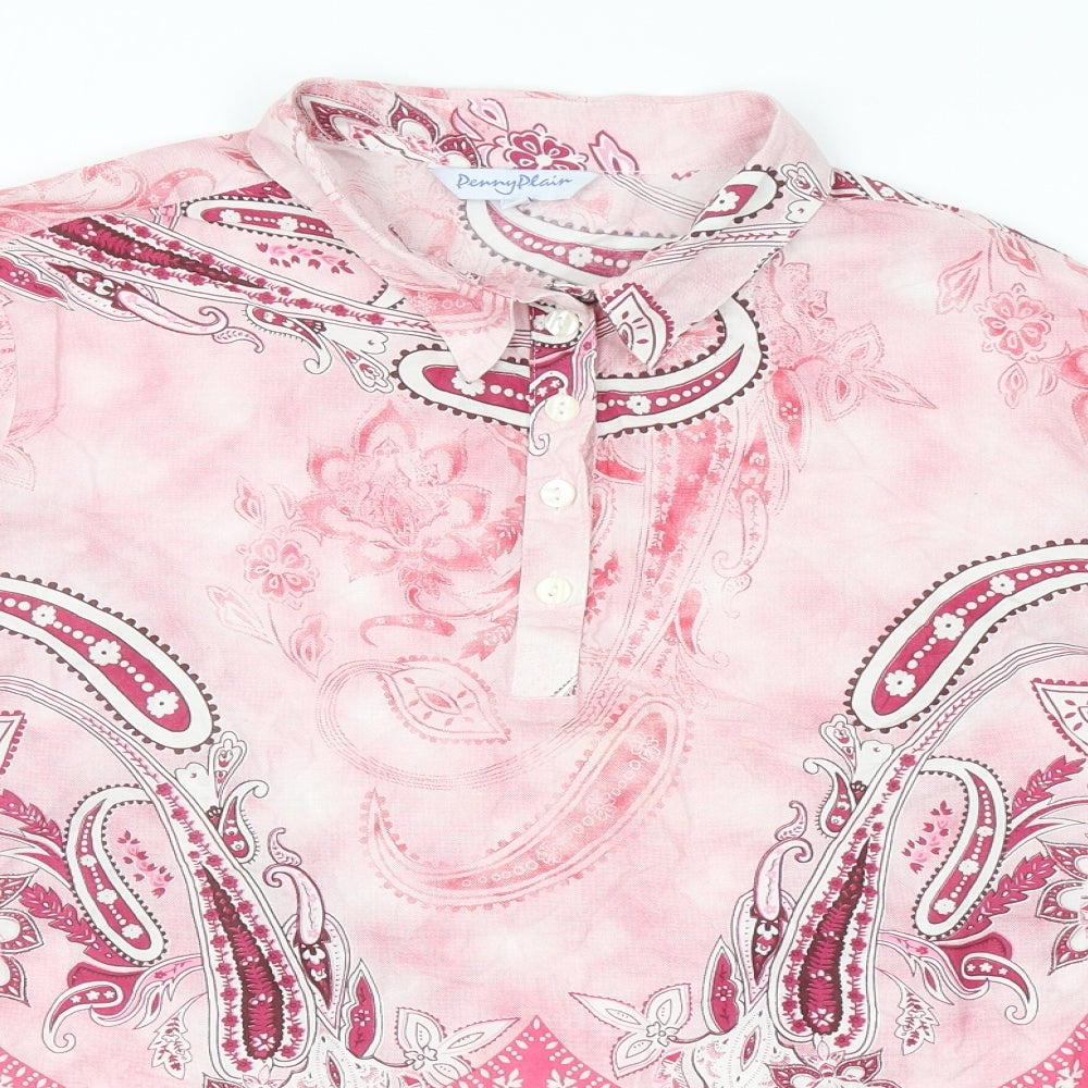 Penny Plain Womens Pink Geometric Cotton Basic Blouse Size 22 Collared