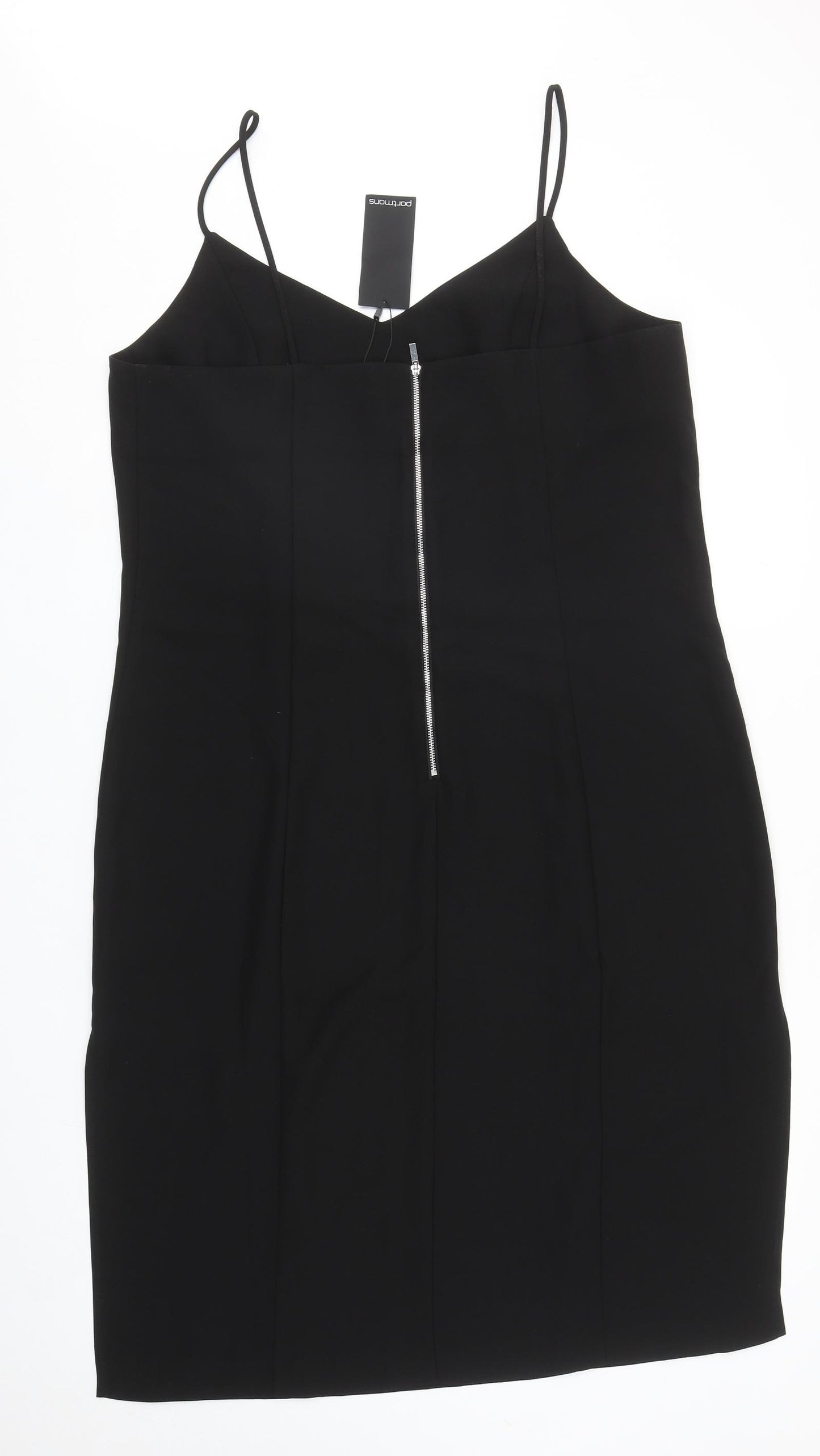 Portmans Womens Black Polyester Bodycon Size 16 V-Neck Zip