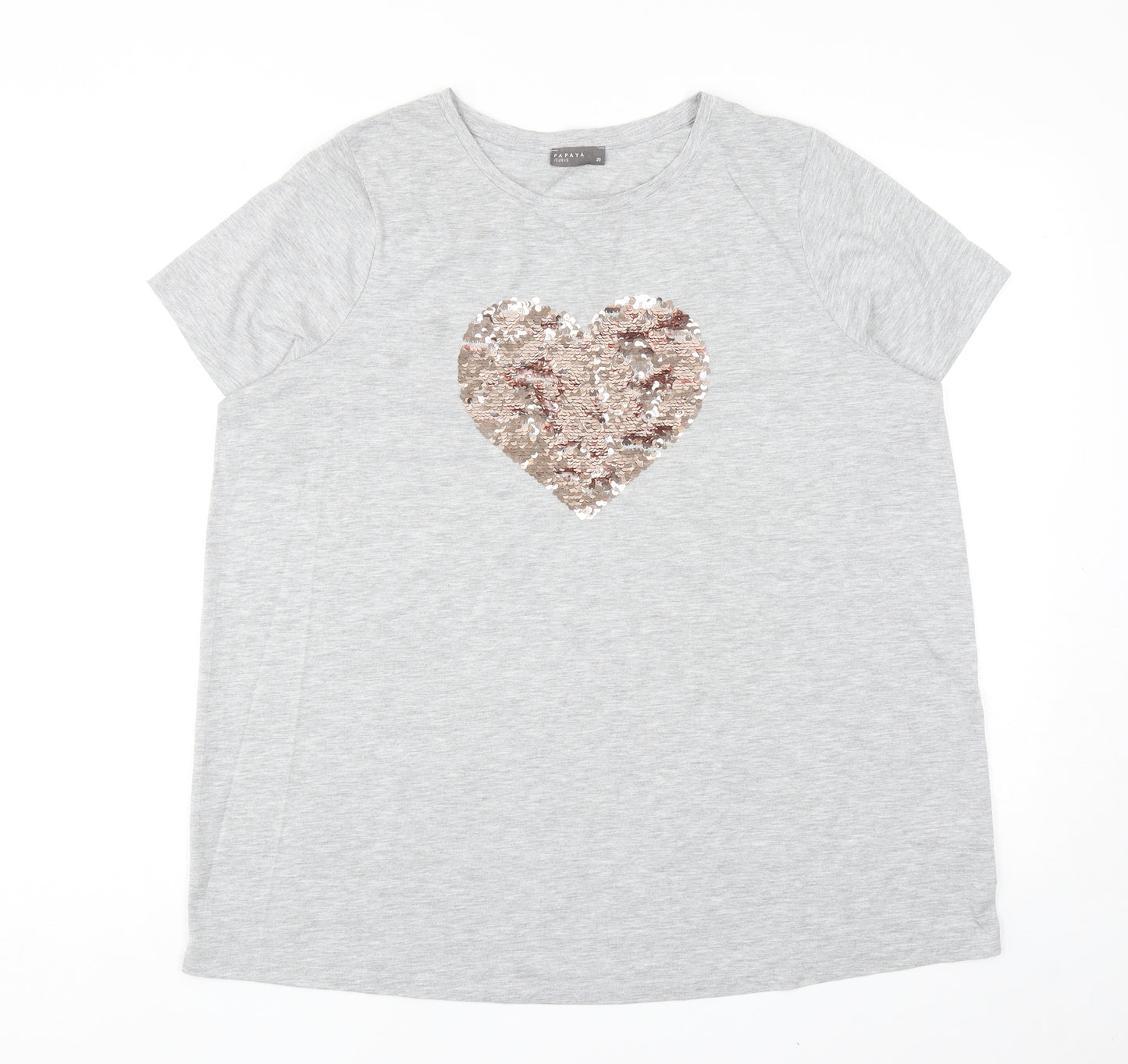 Papaya Womens Grey Polyester Basic T-Shirt Size 20 Crew Neck - Heart