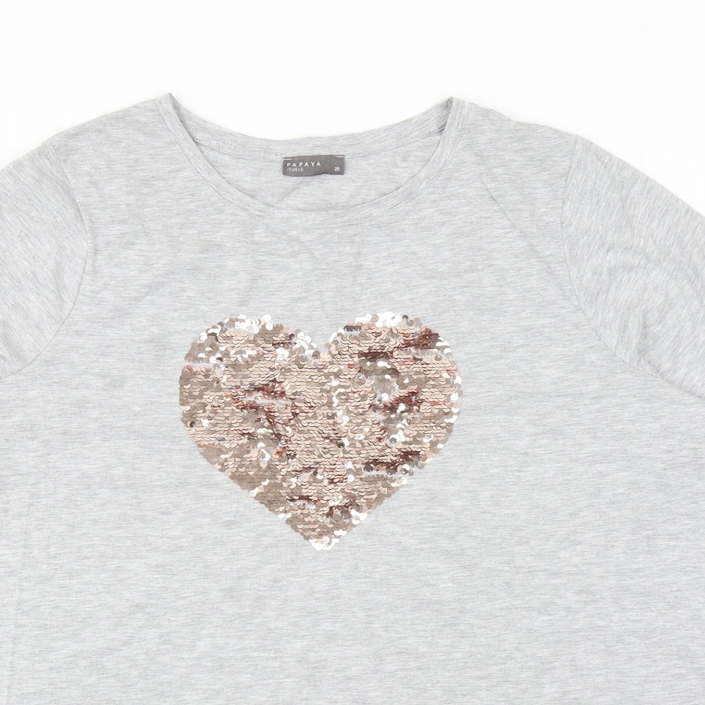 Papaya Womens Grey Polyester Basic T-Shirt Size 20 Crew Neck - Heart