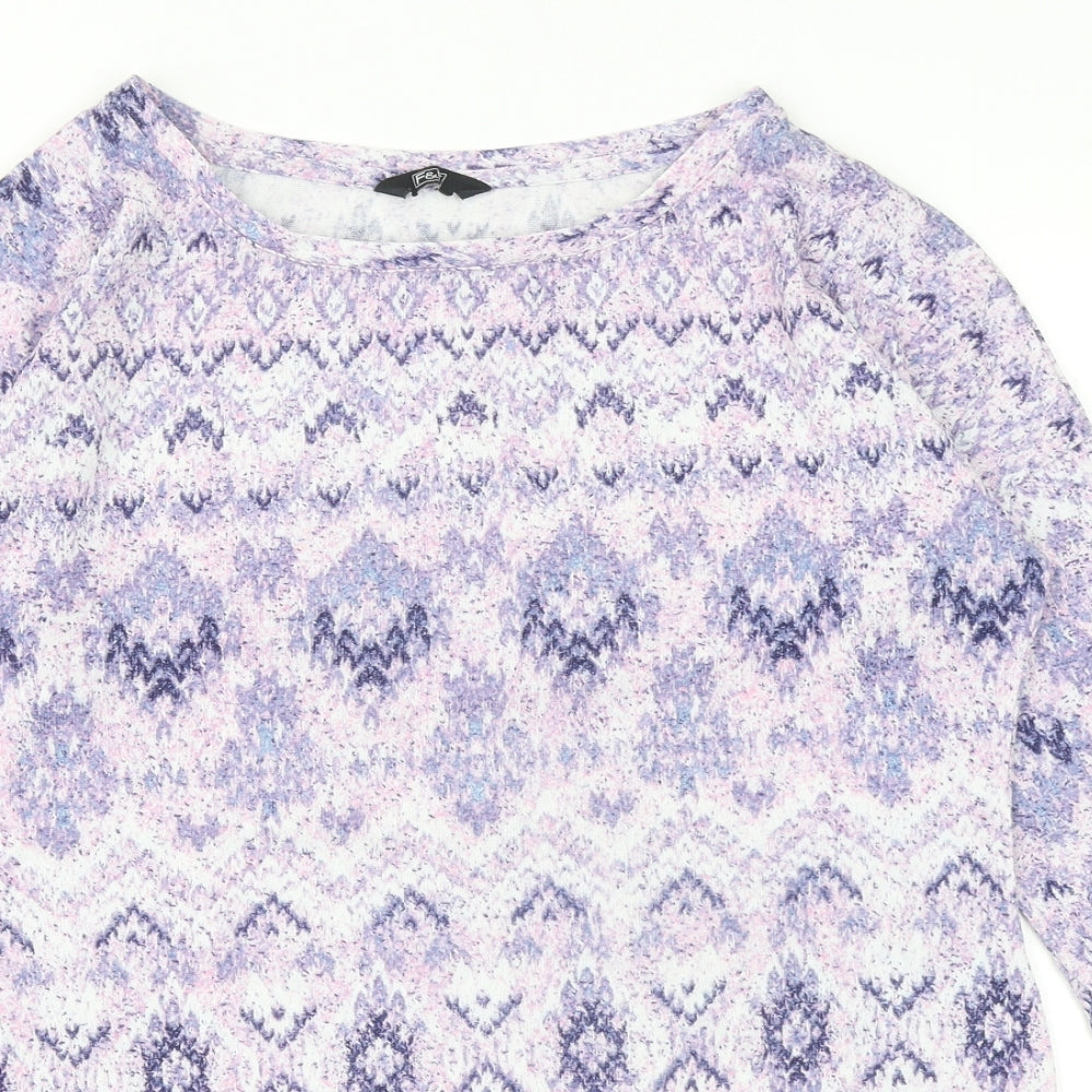 F&F Womens Multicoloured Round Neck Geometric Acrylic Pullover Jumper Size 12
