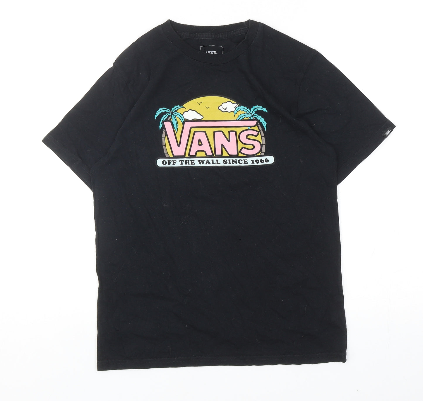 VANS Womens Black Cotton Basic T-Shirt Size M Round Neck - Vans Off The Wall