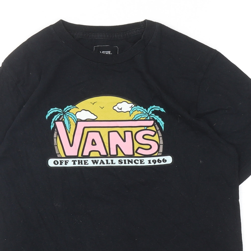 VANS Womens Black Cotton Basic T-Shirt Size M Round Neck - Vans Off The Wall