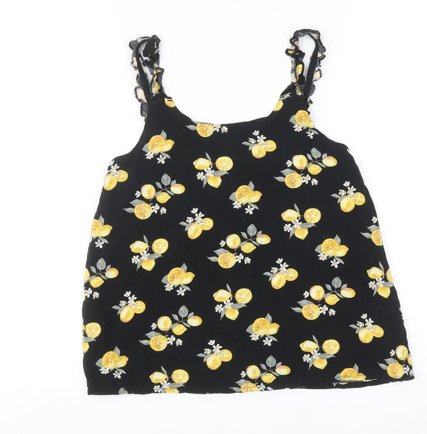 Abercrombie & Fitch Girls Black Geometric Viscose Basic Tank Size 13-14 Years Round Neck Pullover - Lemon Print