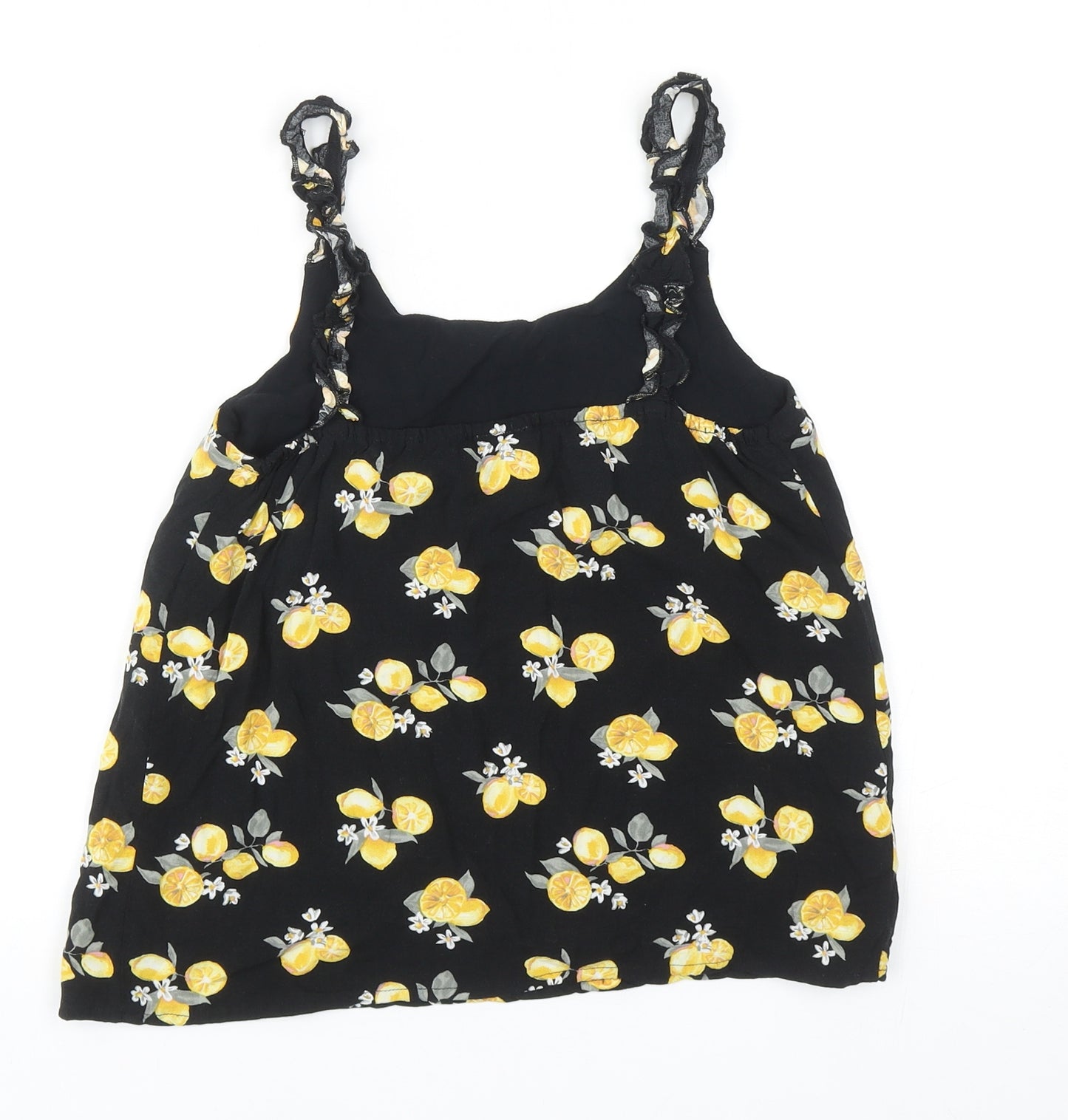 Abercrombie & Fitch Girls Black Geometric Viscose Basic Tank Size 13-14 Years Round Neck Pullover - Lemon Print