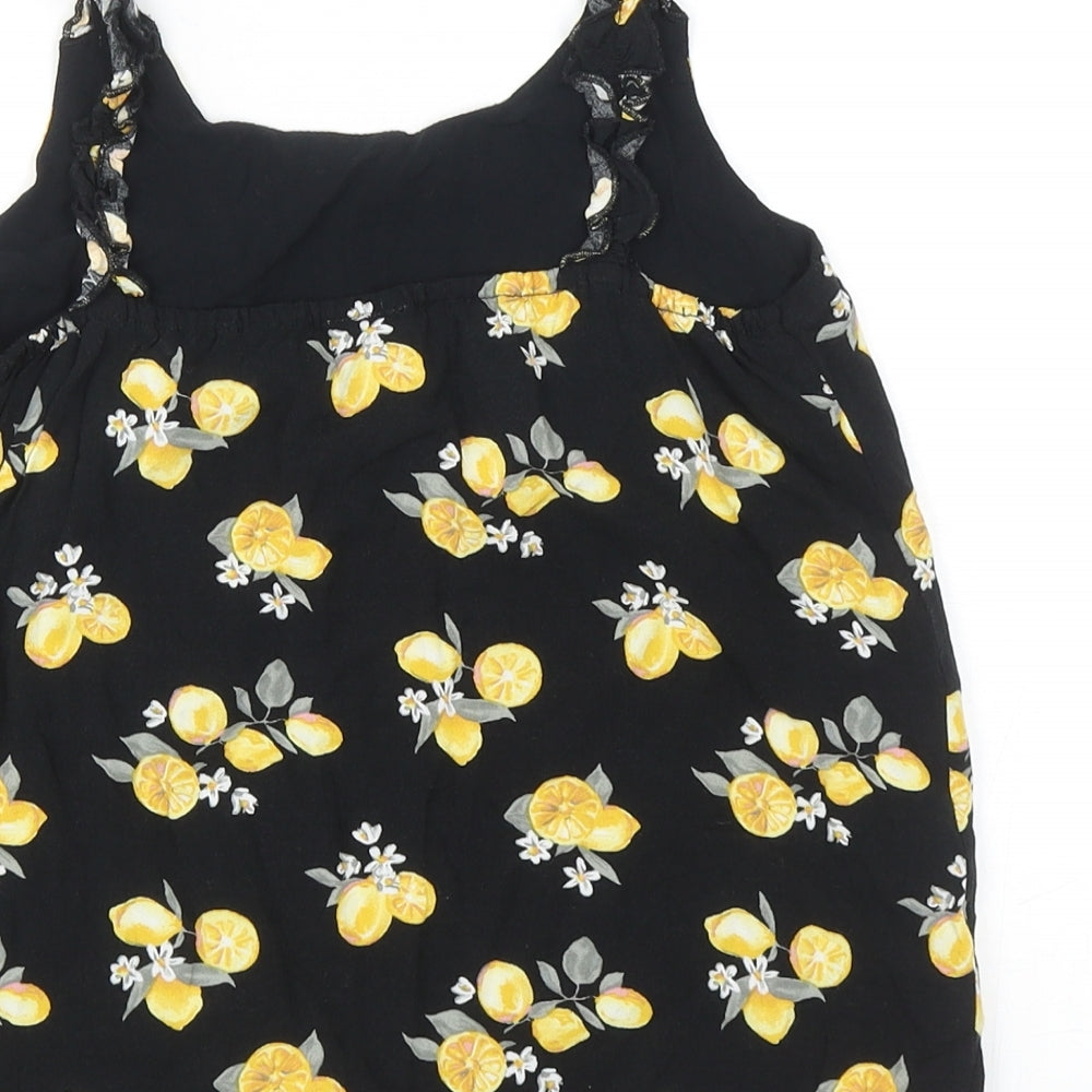 Abercrombie & Fitch Girls Black Geometric Viscose Basic Tank Size 13-14 Years Round Neck Pullover - Lemon Print