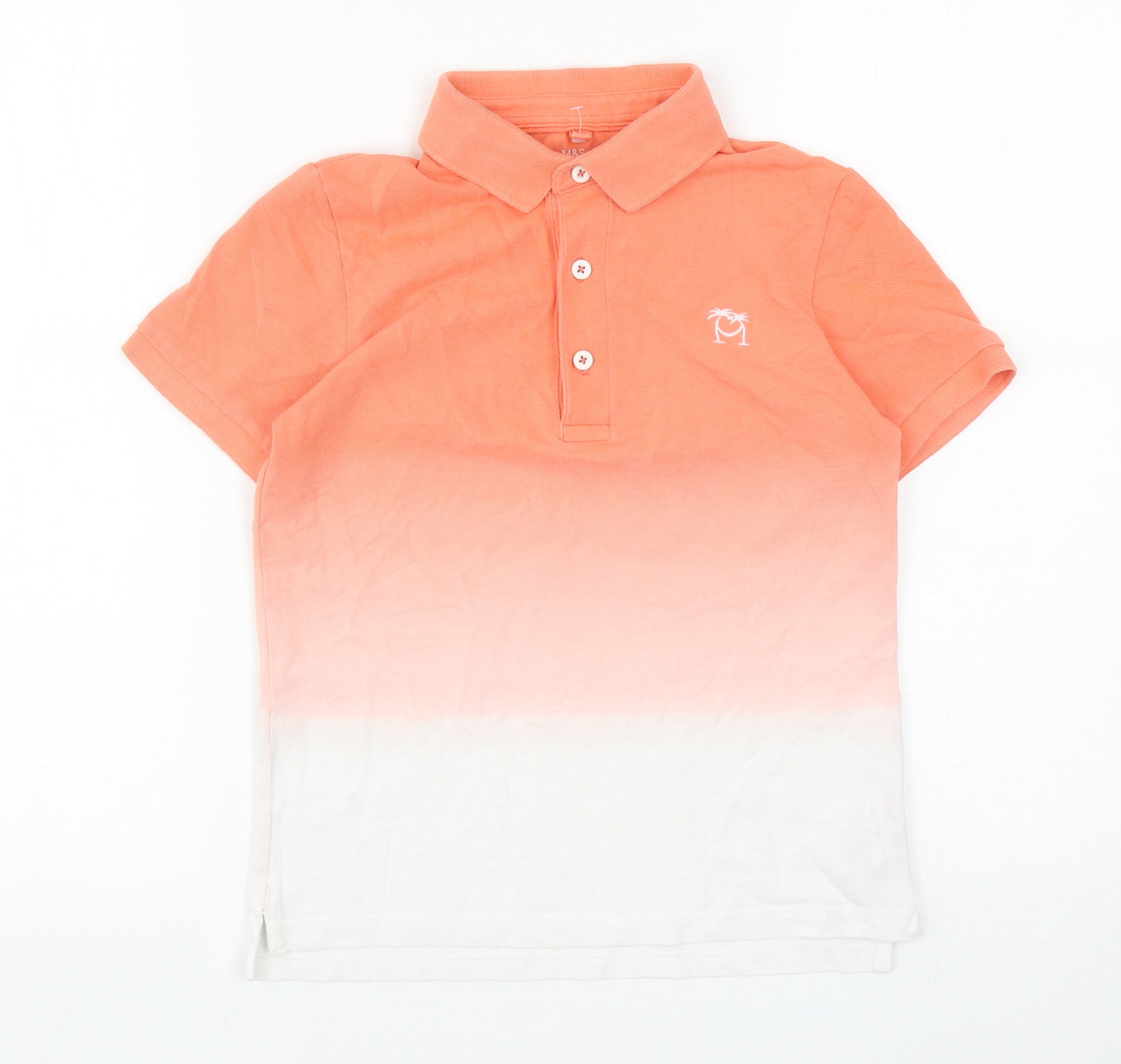 Marks and Spencer Boys Orange Cotton Basic Polo Size 8-9 Years Collared Button - Ombre