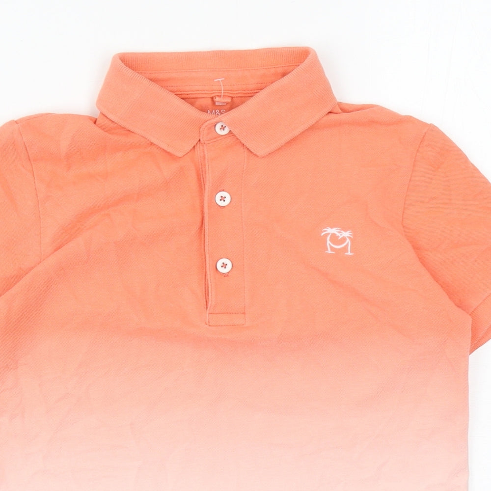 Marks and Spencer Boys Orange Cotton Basic Polo Size 8-9 Years Collared Button - Ombre