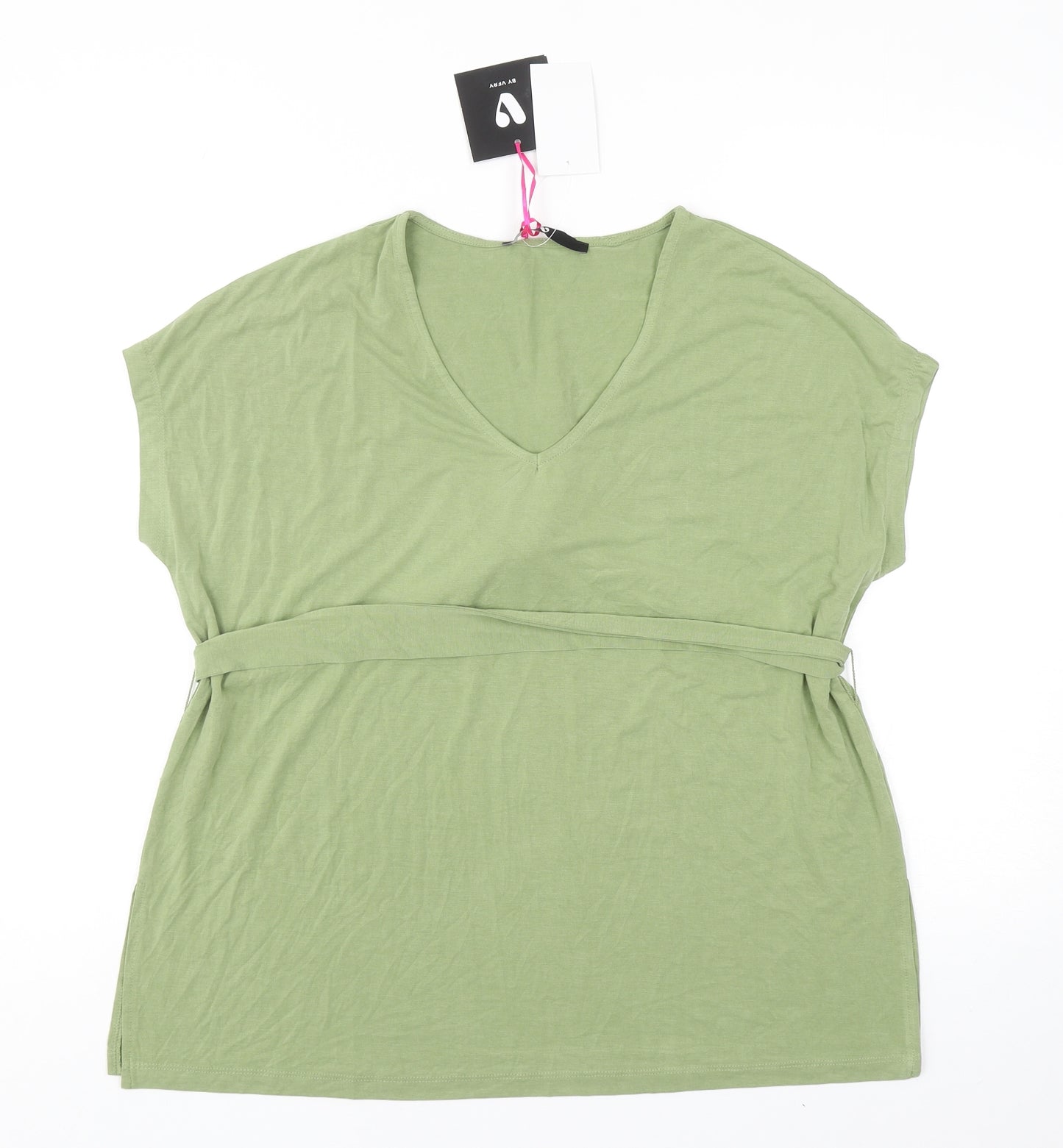 Very Womens Green Viscose Basic T-Shirt Size 12 V-Neck