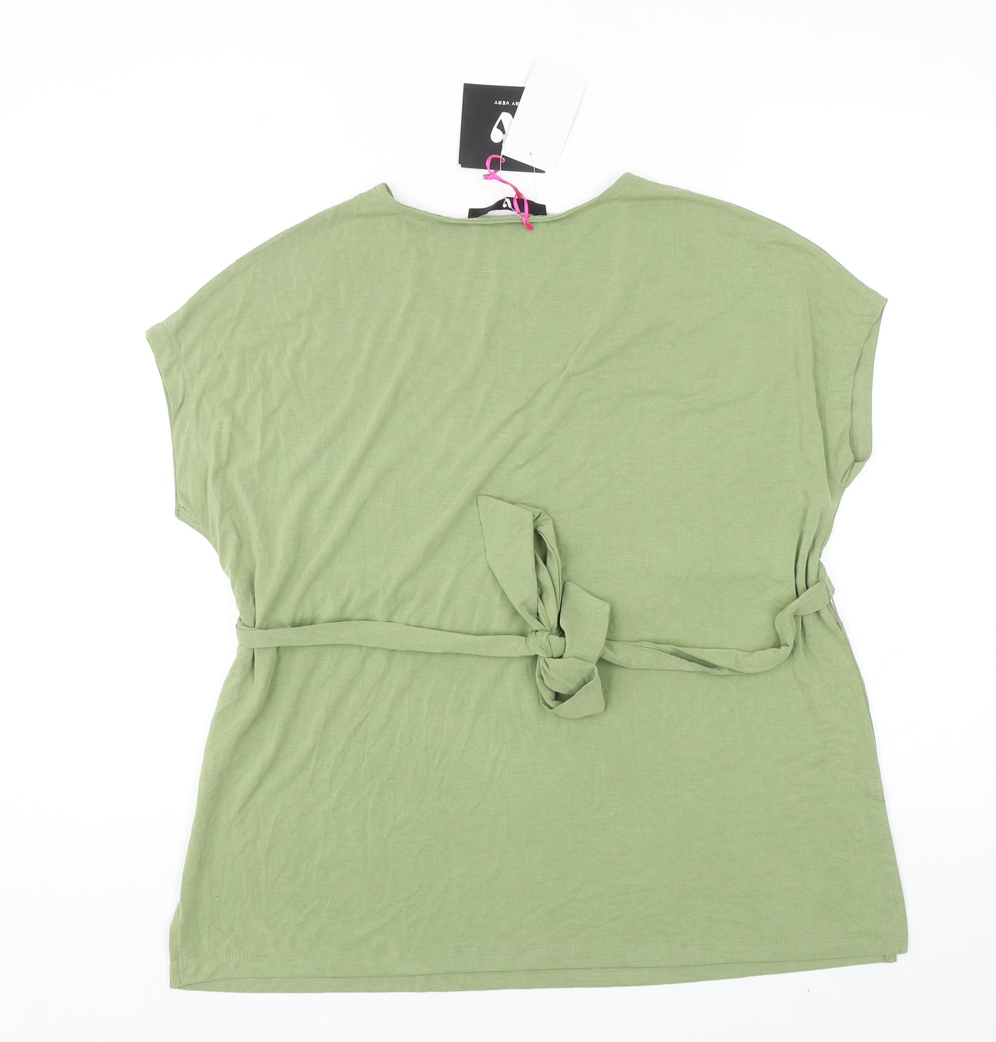 Very Womens Green Viscose Basic T-Shirt Size 12 V-Neck