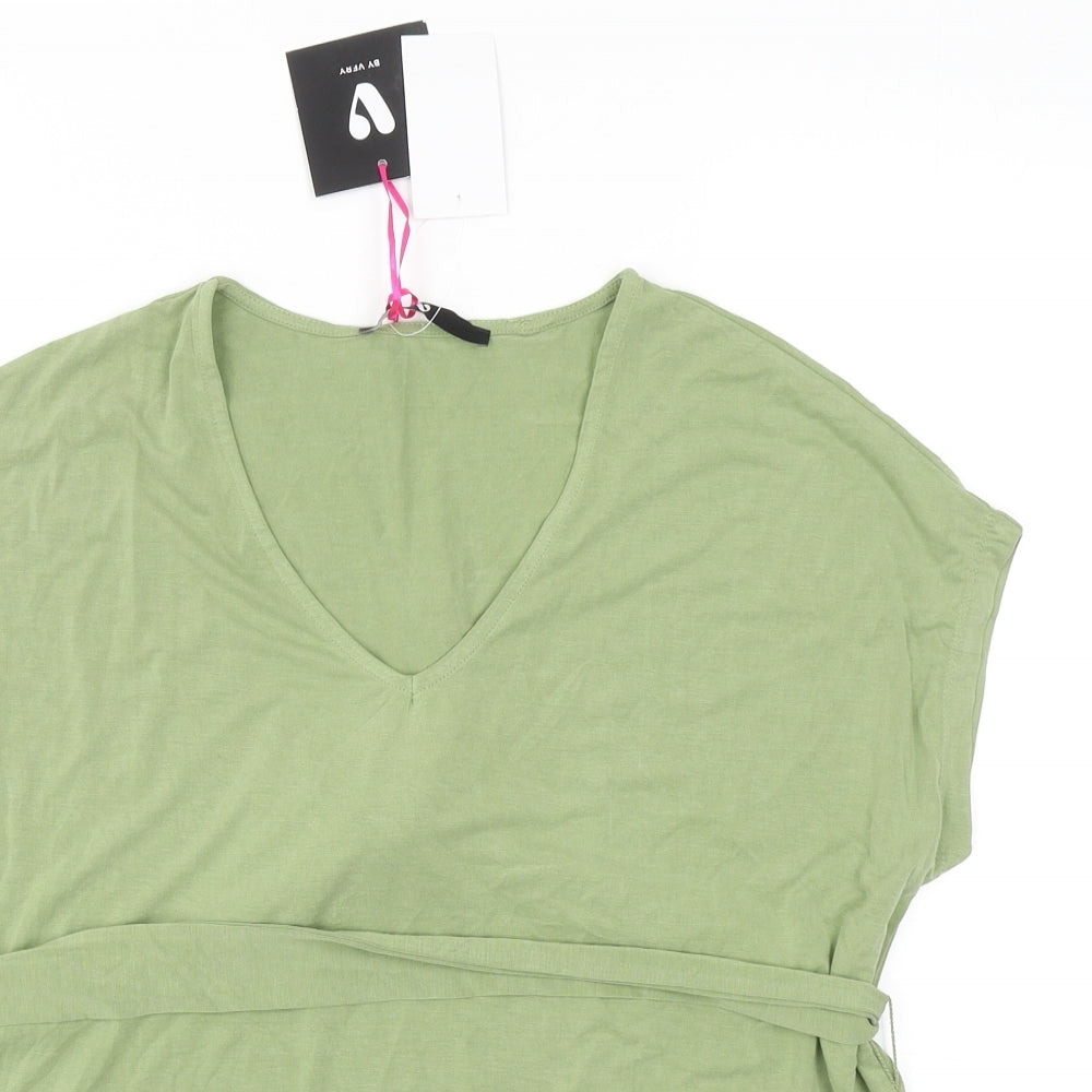Very Womens Green Viscose Basic T-Shirt Size 12 V-Neck