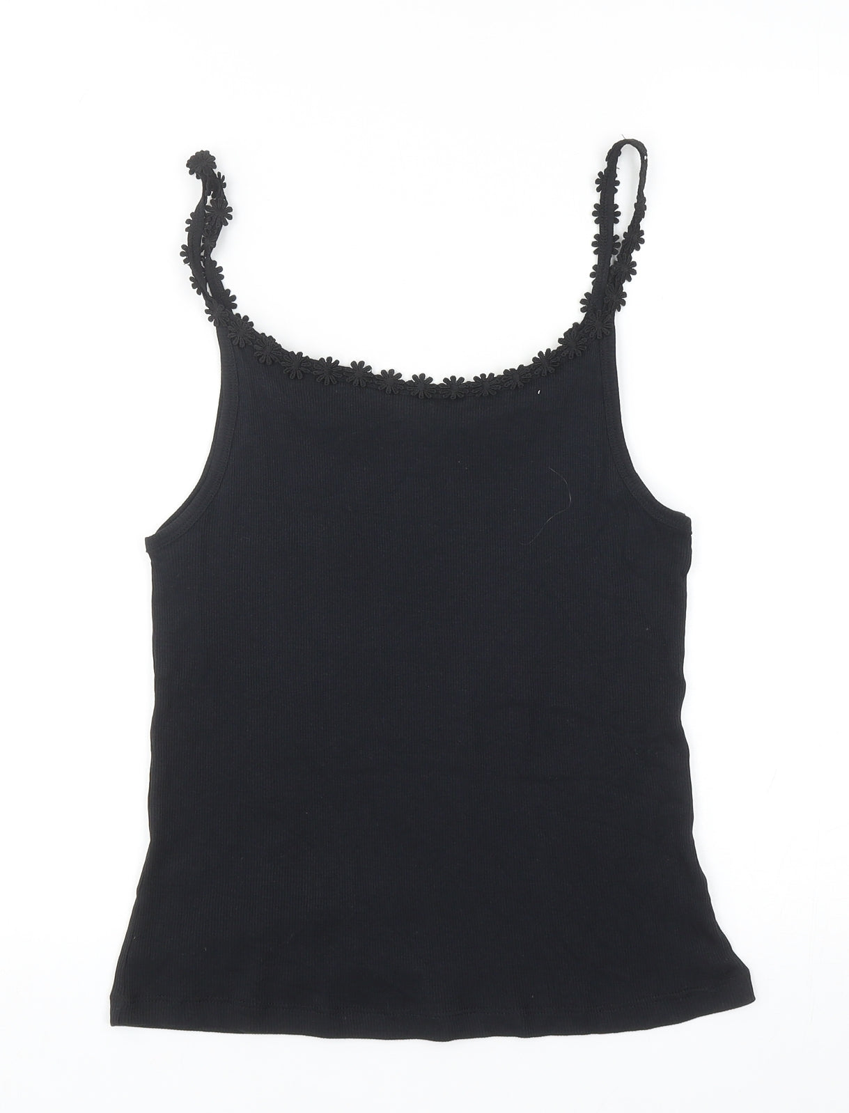 Papaya Womens Black Cotton Camisole Tank Size 12 Scoop Neck - 3D Flowers