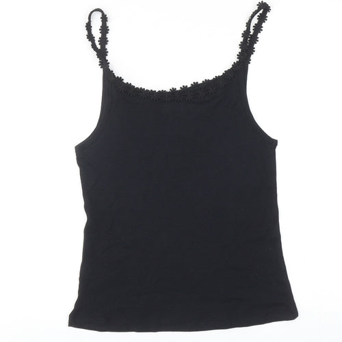 Papaya Womens Black Cotton Camisole Tank Size 12 Scoop Neck - 3D Flowers