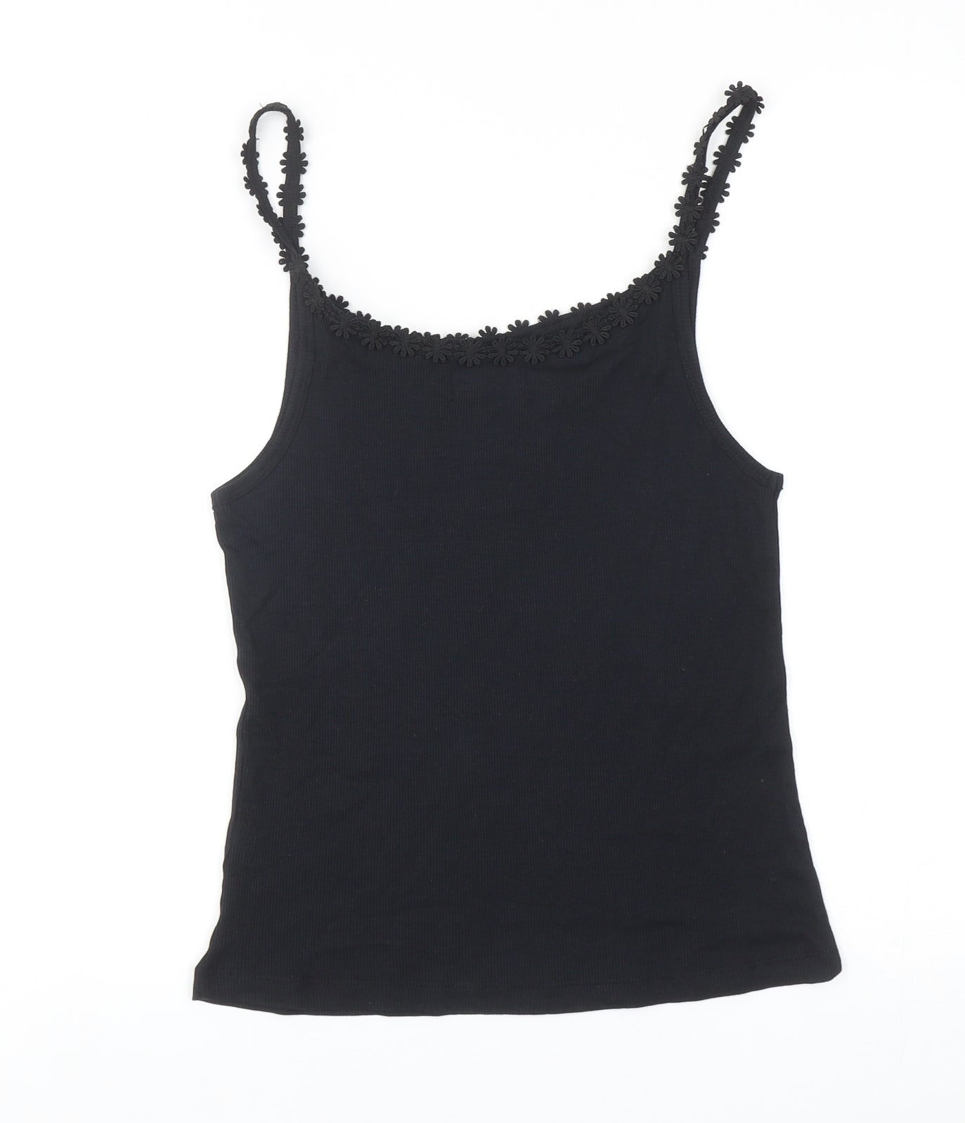 Papaya Womens Black Cotton Camisole Tank Size 12 Scoop Neck - 3D Flowers