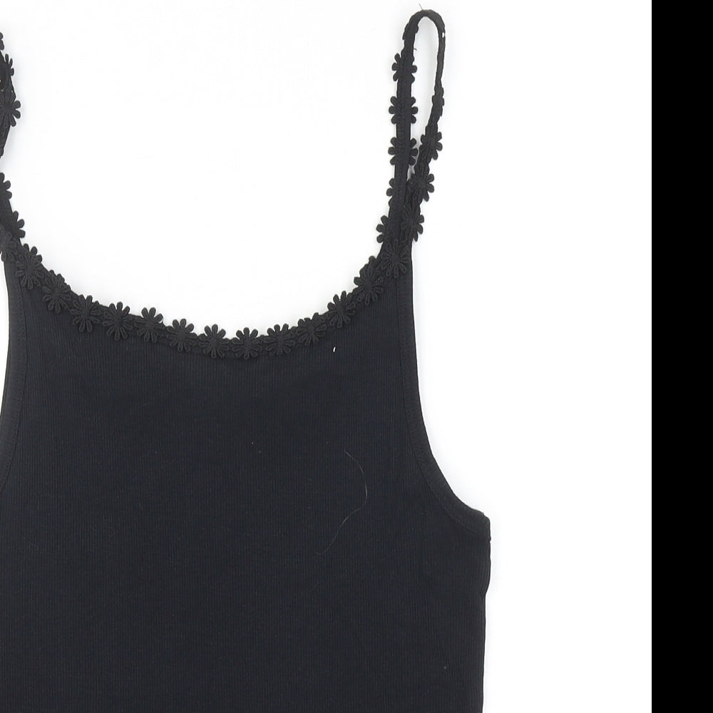 Papaya Womens Black Cotton Camisole Tank Size 12 Scoop Neck - 3D Flowers