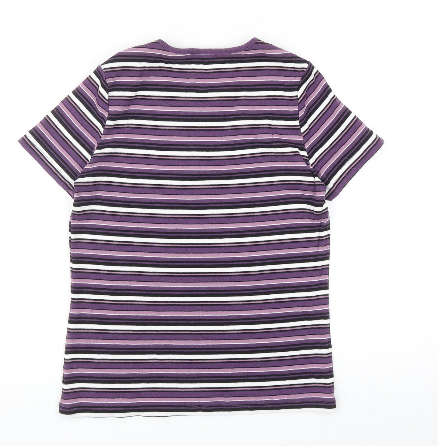 Retimans Womens Purple Striped Cotton Basic T-Shirt Size M Crew Neck